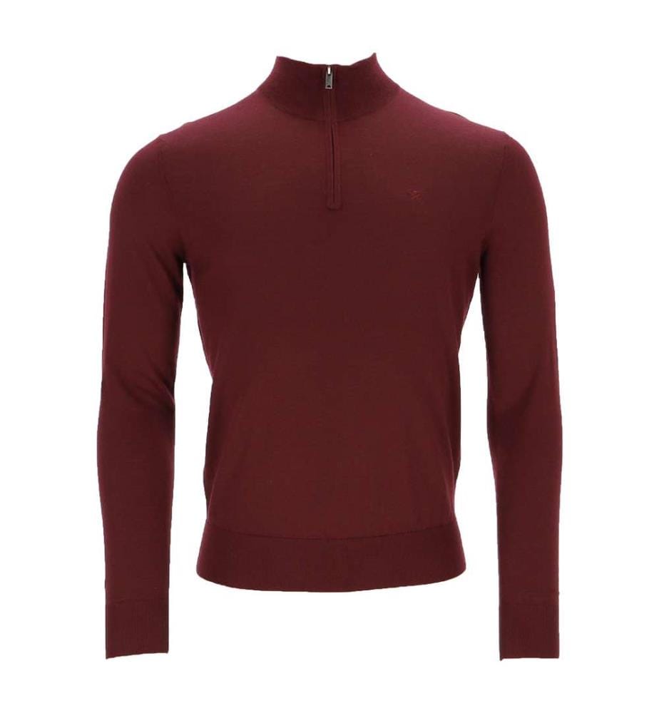 Pull demi-zippé en mérinos - Rouge bordeaux