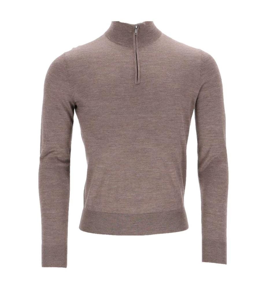 Pull demi-zippé en mérinos - Beige malt