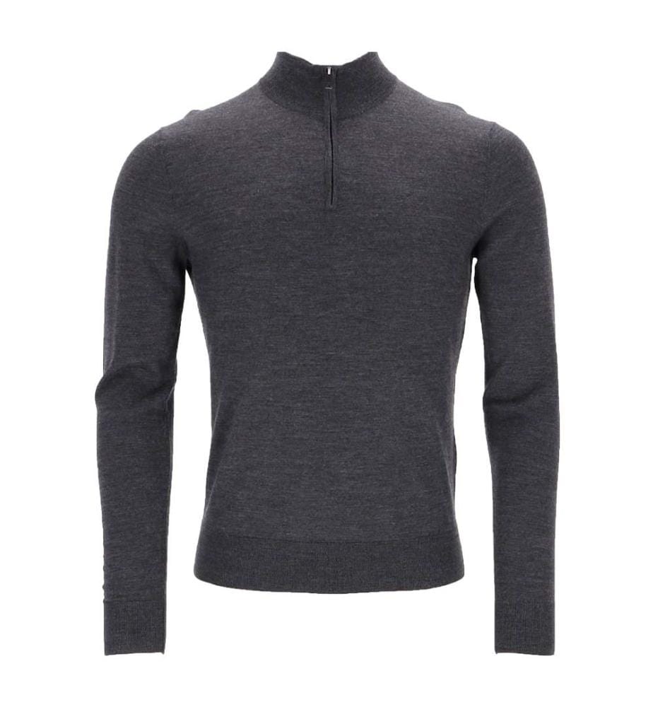 Pull demi-zippé en mérinos - Gris granite