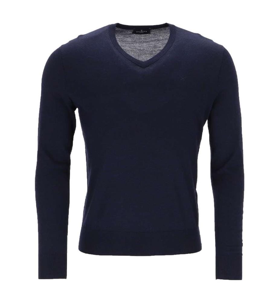 Pull col V en mérinos - Bleu marine