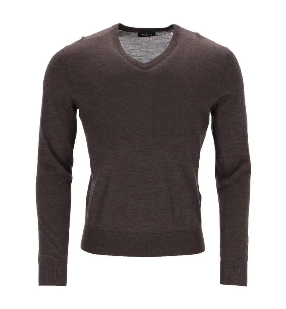 Pull col V en mérinos - Marron foncé