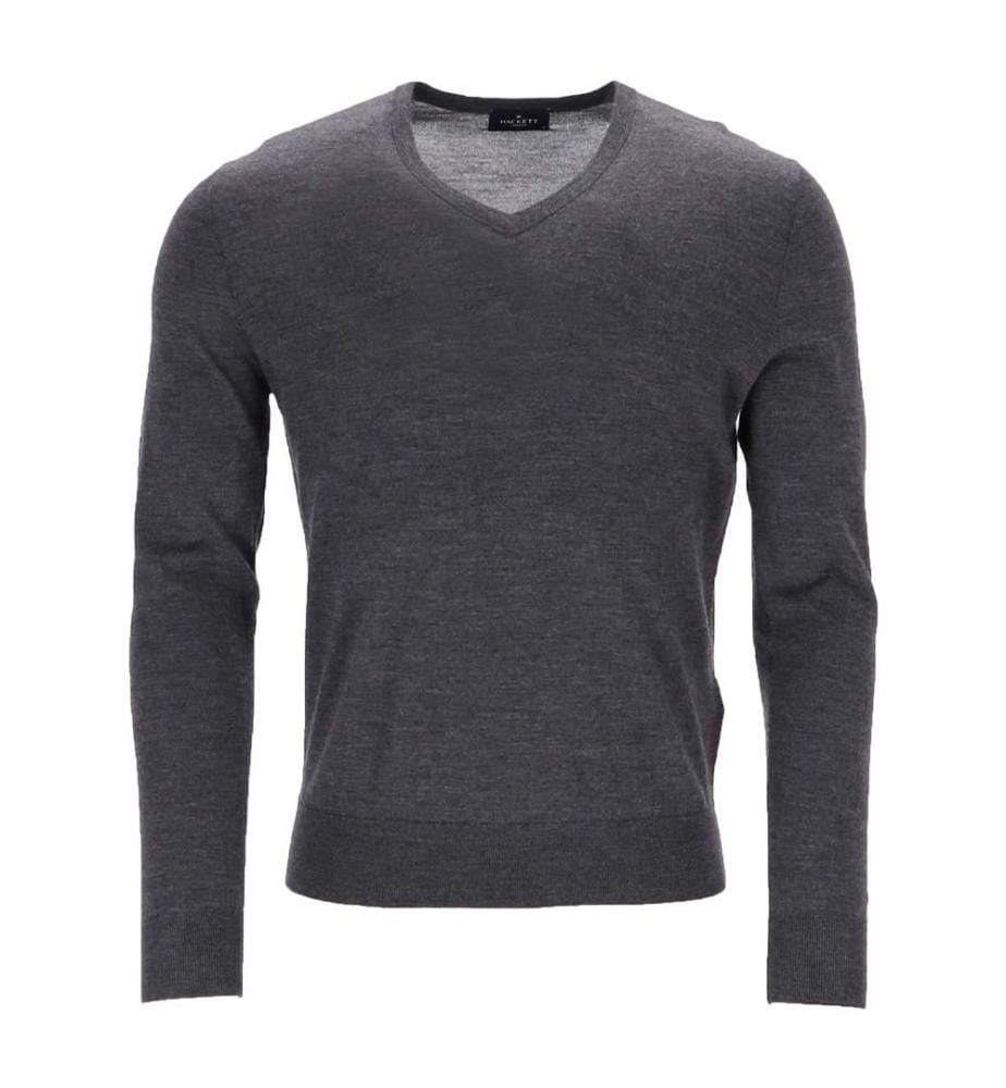 Pull col V en mérinos - Gris granite