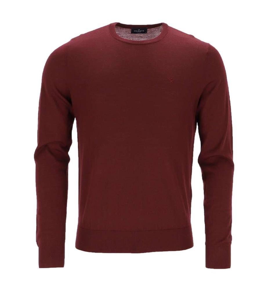 Pull col rond en mérinos - Rouge bordeaux
