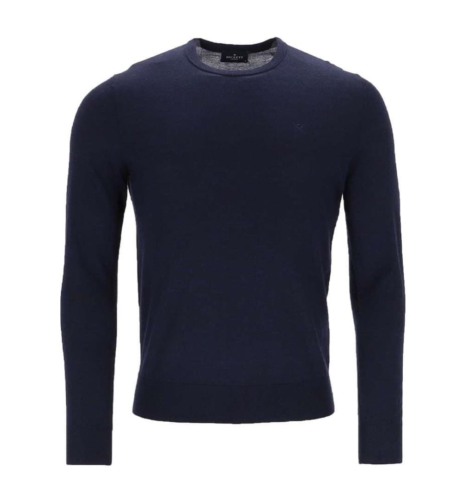 Pull col rond en mérinos - Bleu marine