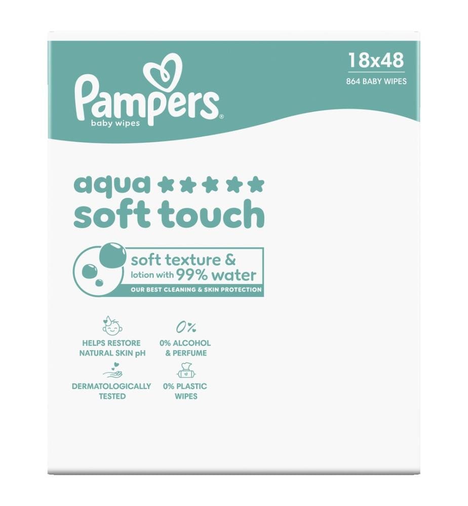 Lingettes Aqua Soft Touch  18 paquets de 48 lingettes