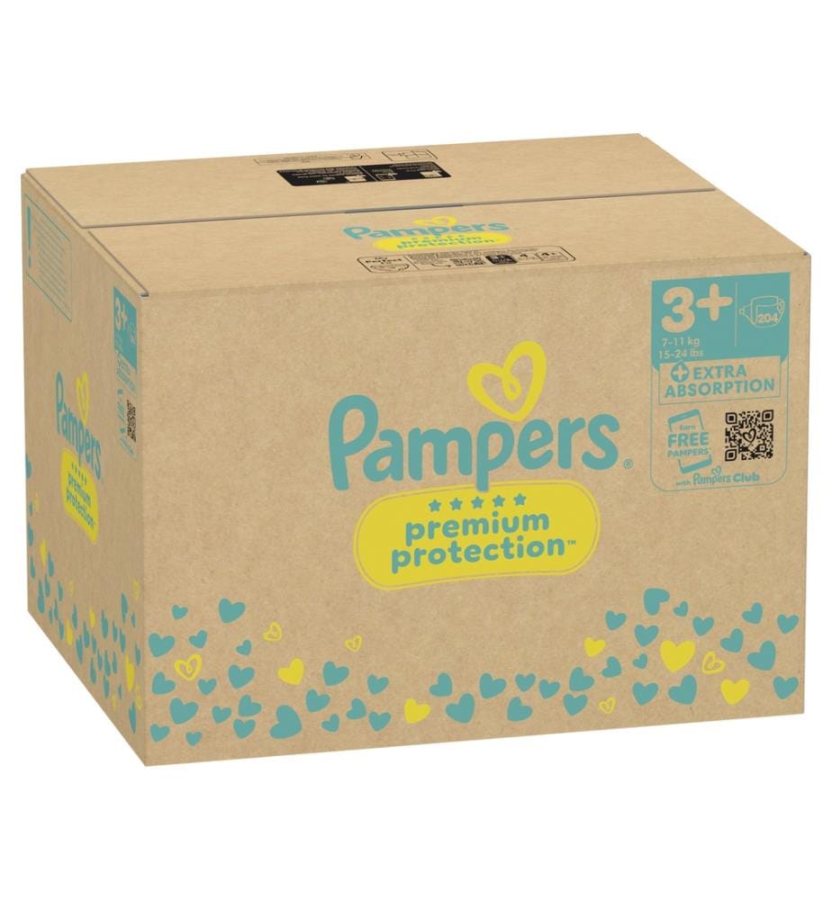 Couches Premium Protection Taille 3+ Midi Plus (7-11 kg)  Lot de 204 couches