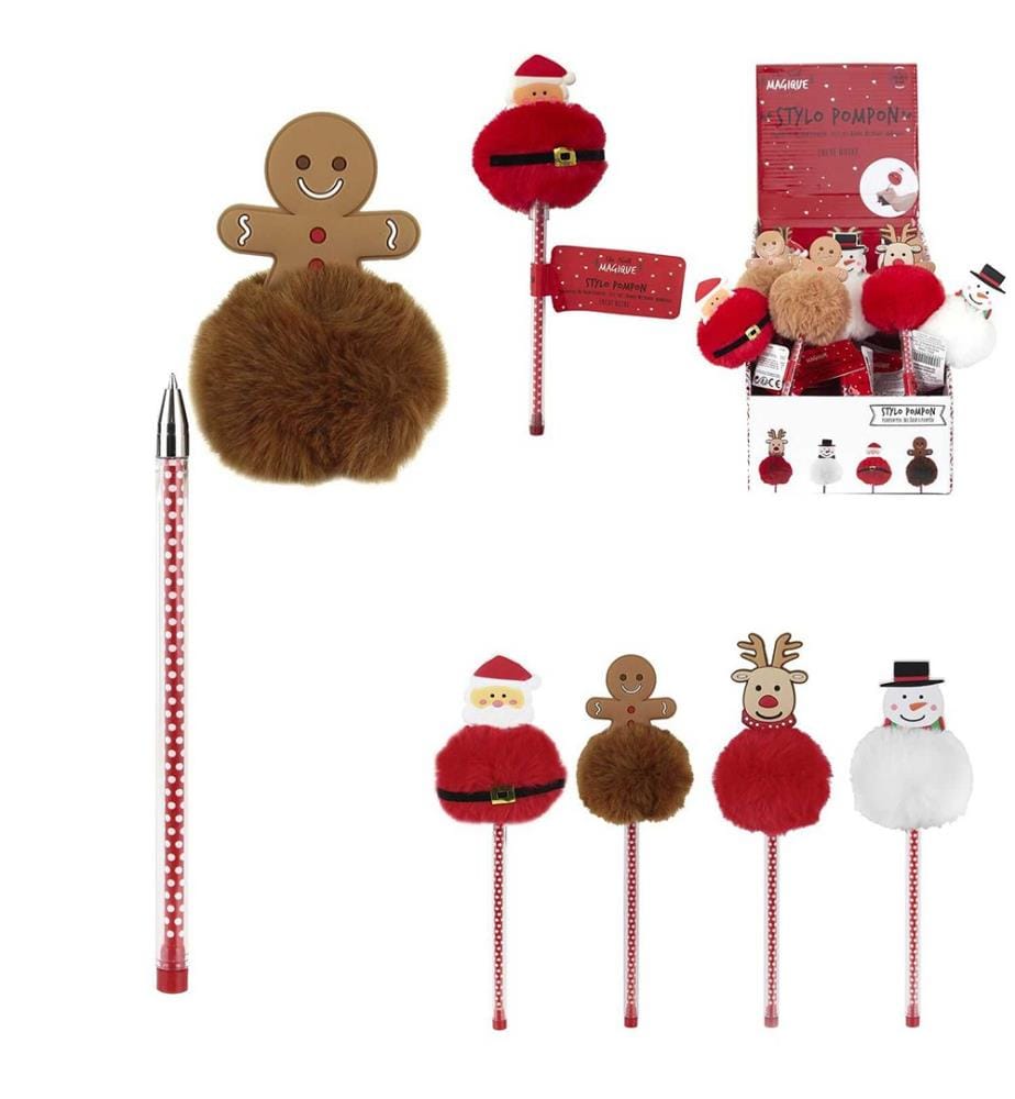 Lot de 2 Stylos Pompom Personnages de Noel