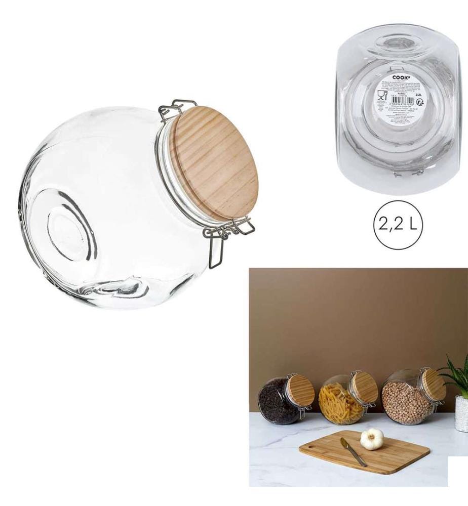 Bocal de Conservation Rond Couver cle Bois - 2.2 L