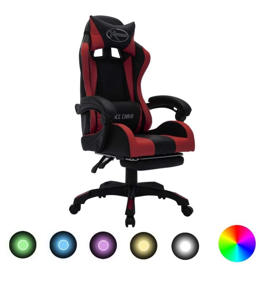 Fauteuil de jeux vidéo avec LED RVB Bordeaux et noir Similicuir