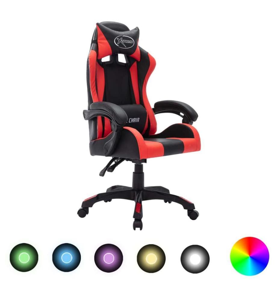 Fauteuil de jeux vidéo avec LED RVB Rouge et noir Similicuir