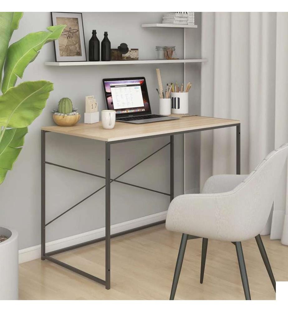 Bureau d'ordinateur Noir et chêne 110x60x70cm Bois d'ingénierie