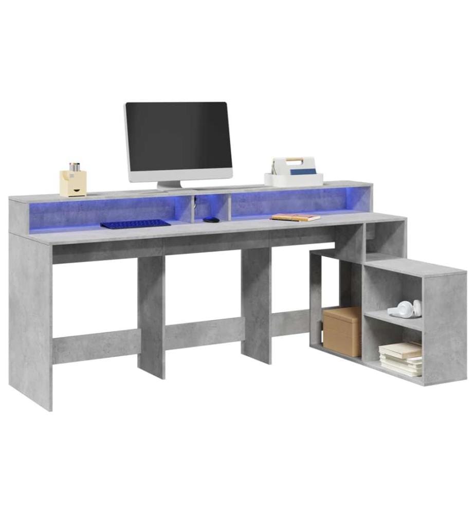 Bureau et lumières LED gris béton 200x104x91cm bois ingénierie