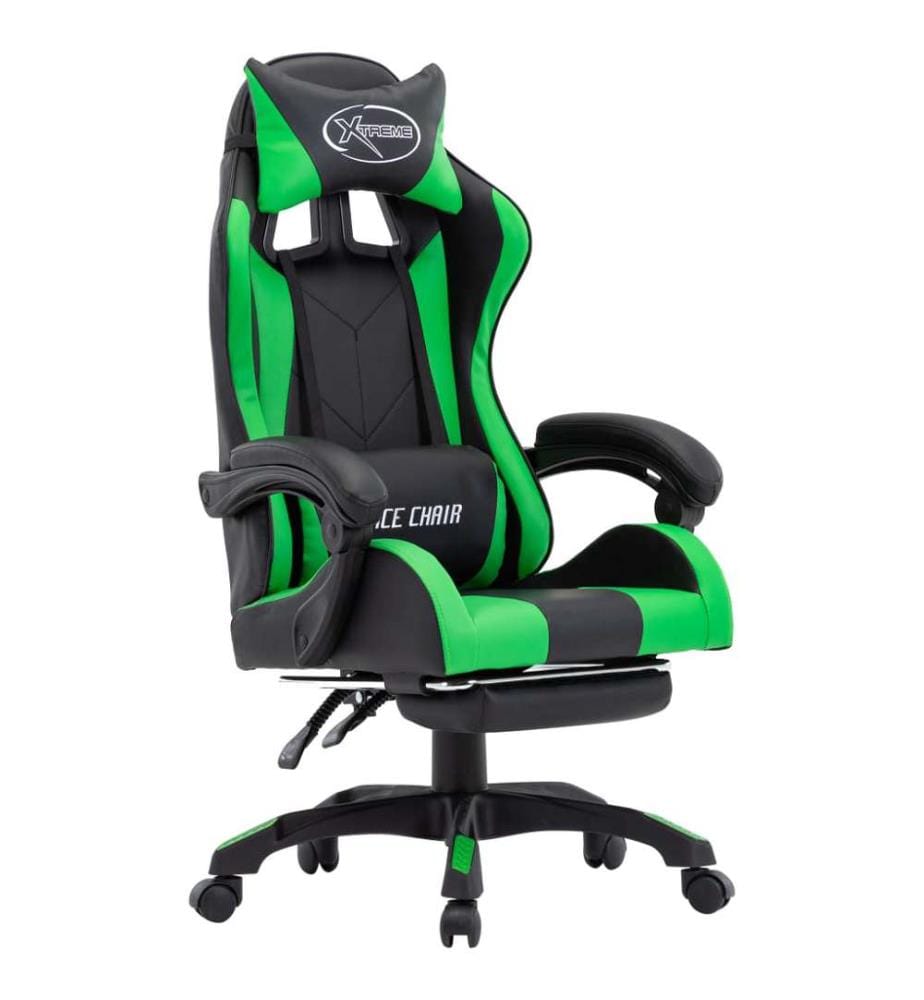 Fauteuil de jeux vidéo avec repose-pied Vert et noir Similicuir