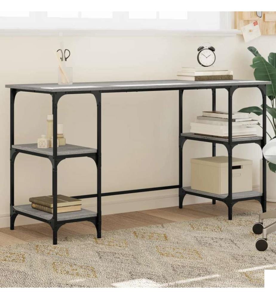 Bureau sonoma gris 140x50x75 cm métal et bois d'ingénierie