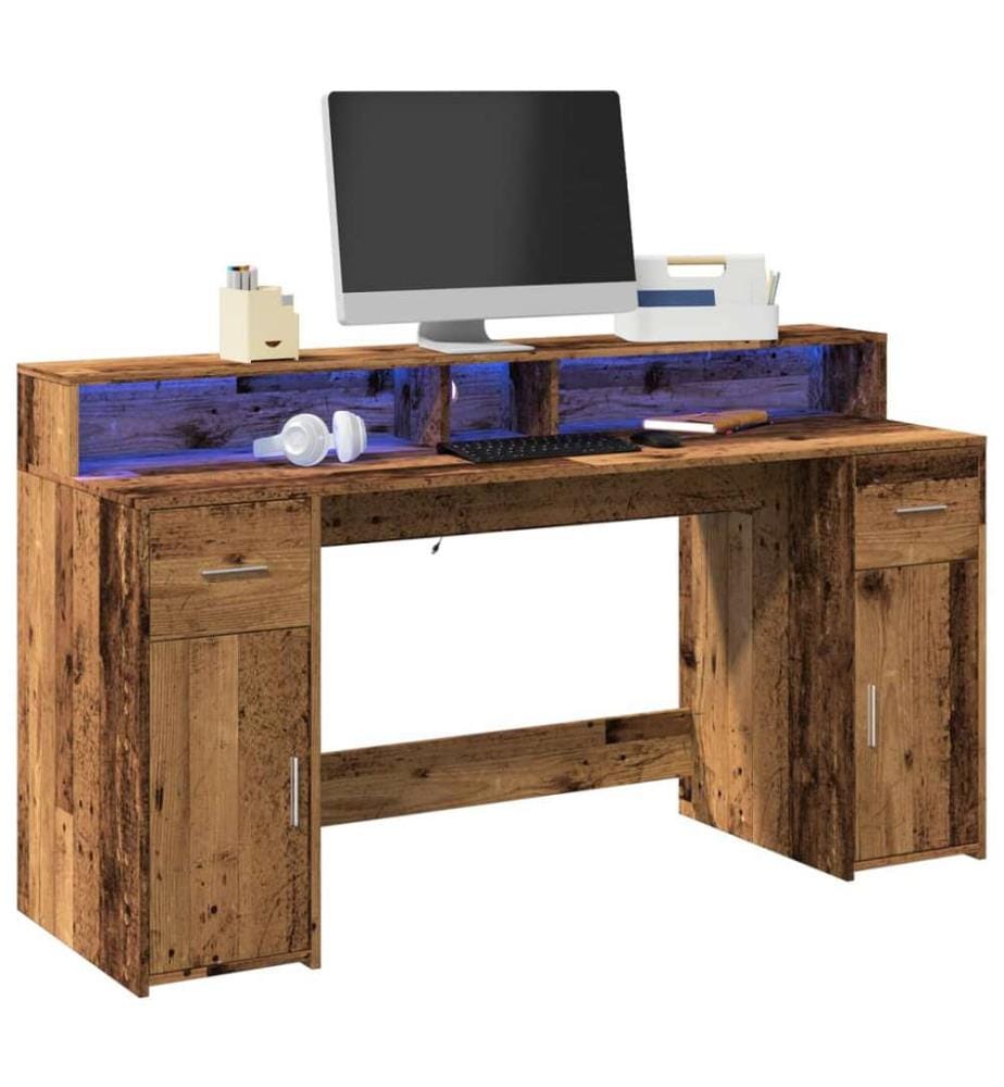 Bureau avec lumières LED vieux bois bois d'ingénierie