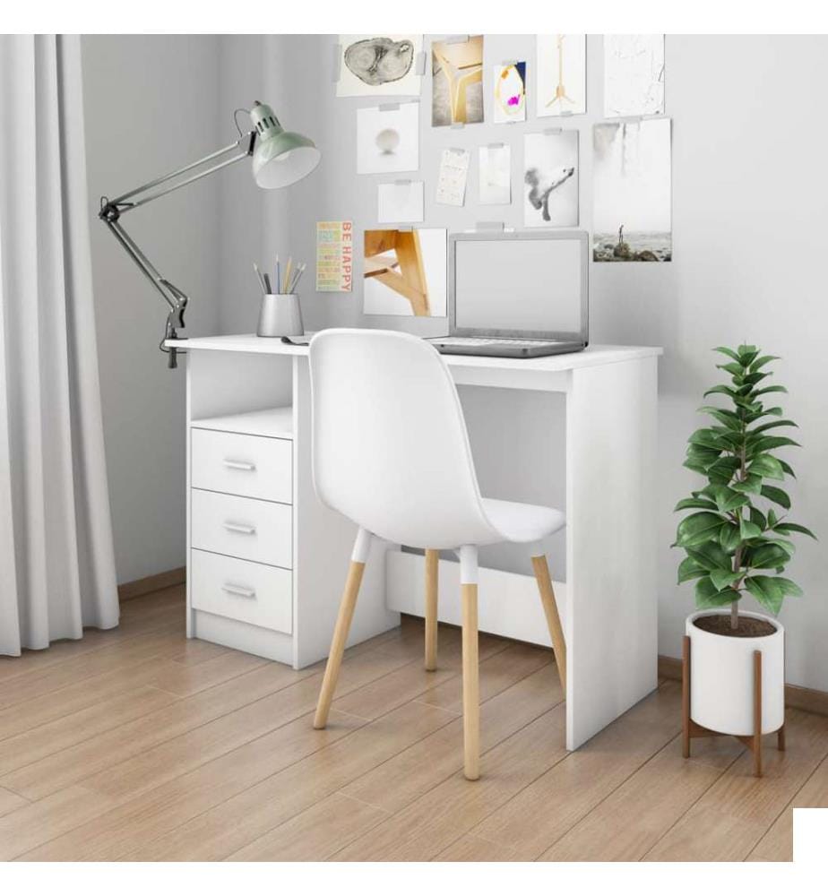 Bureau avec tiroirs Blanc 110x50x76 cm Bois d'ingénierie