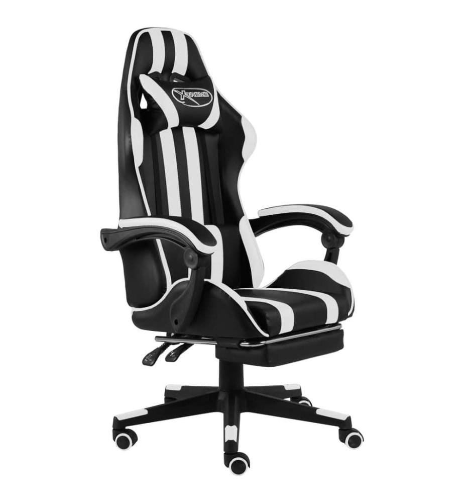 Fauteuil de jeux vidéo et repose-pied Noir et blanc Similicuir