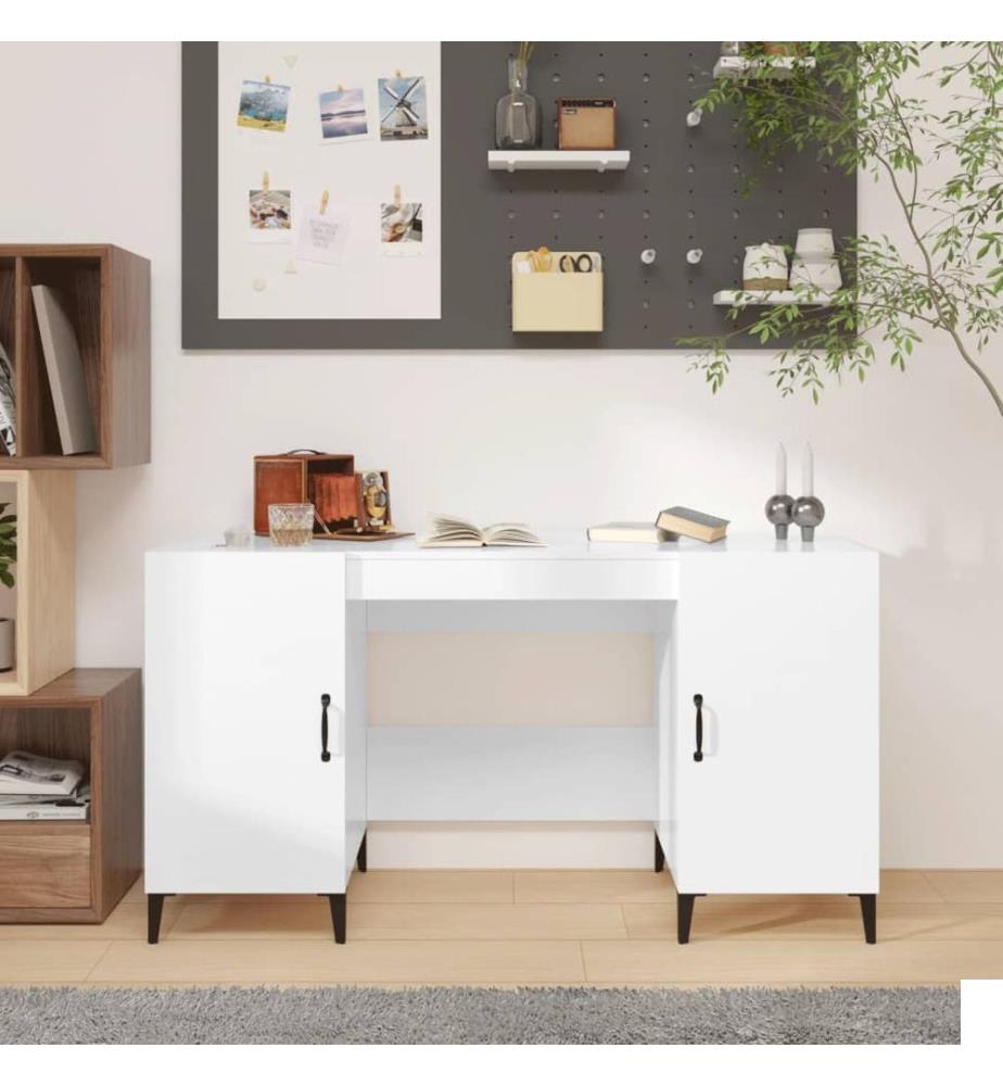 Bureau Blanc brillant 140x50x75 cm Bois d'ingénierie