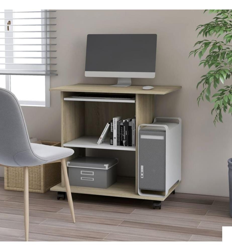 Bureau d'ordinateur Blanc et chêne sonoma 80x50x75 cm Aggloméré