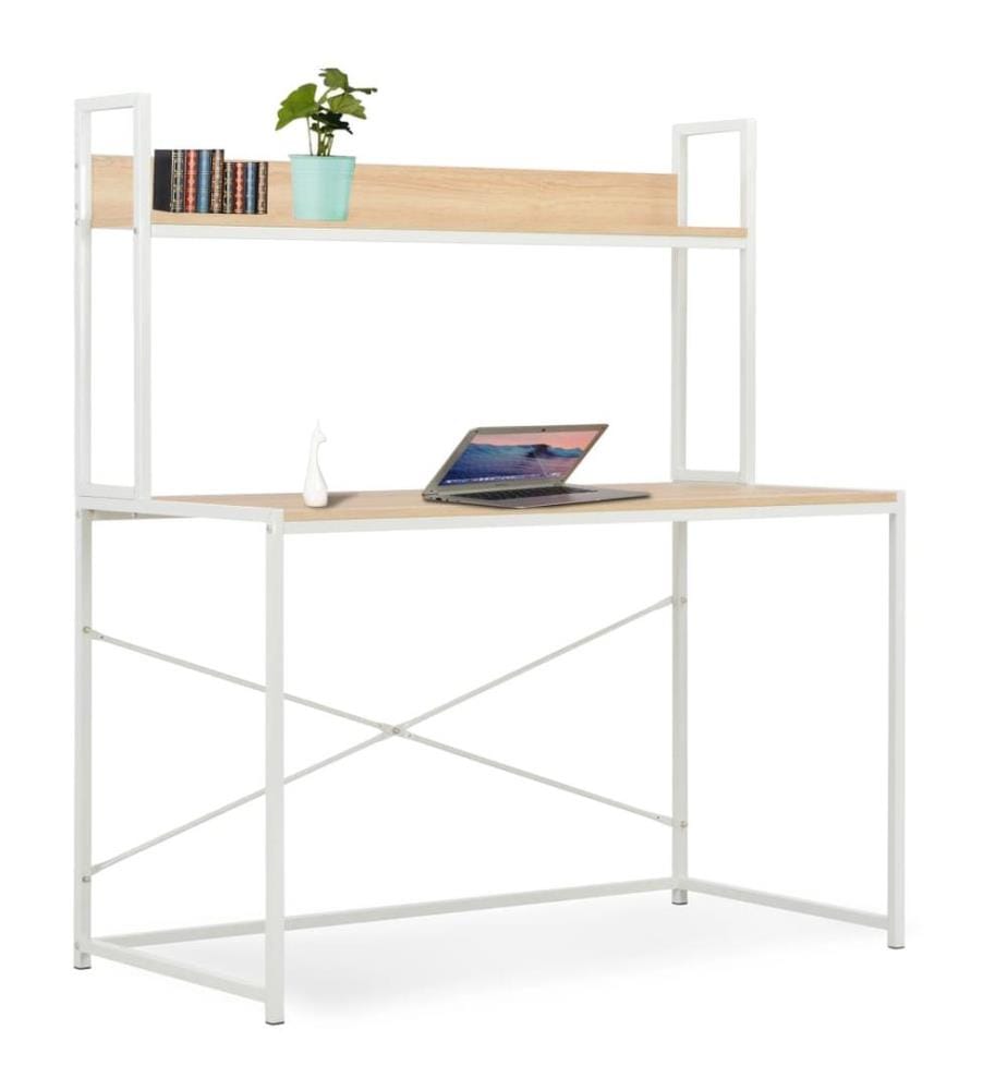 Bureau d'ordinateur Blanc et chêne 120 x 60 x 138 cm