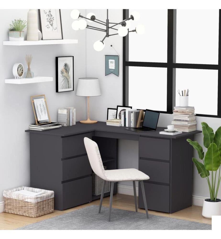 Bureau d'angle Gris 145x100x76 cm Aggloméré
