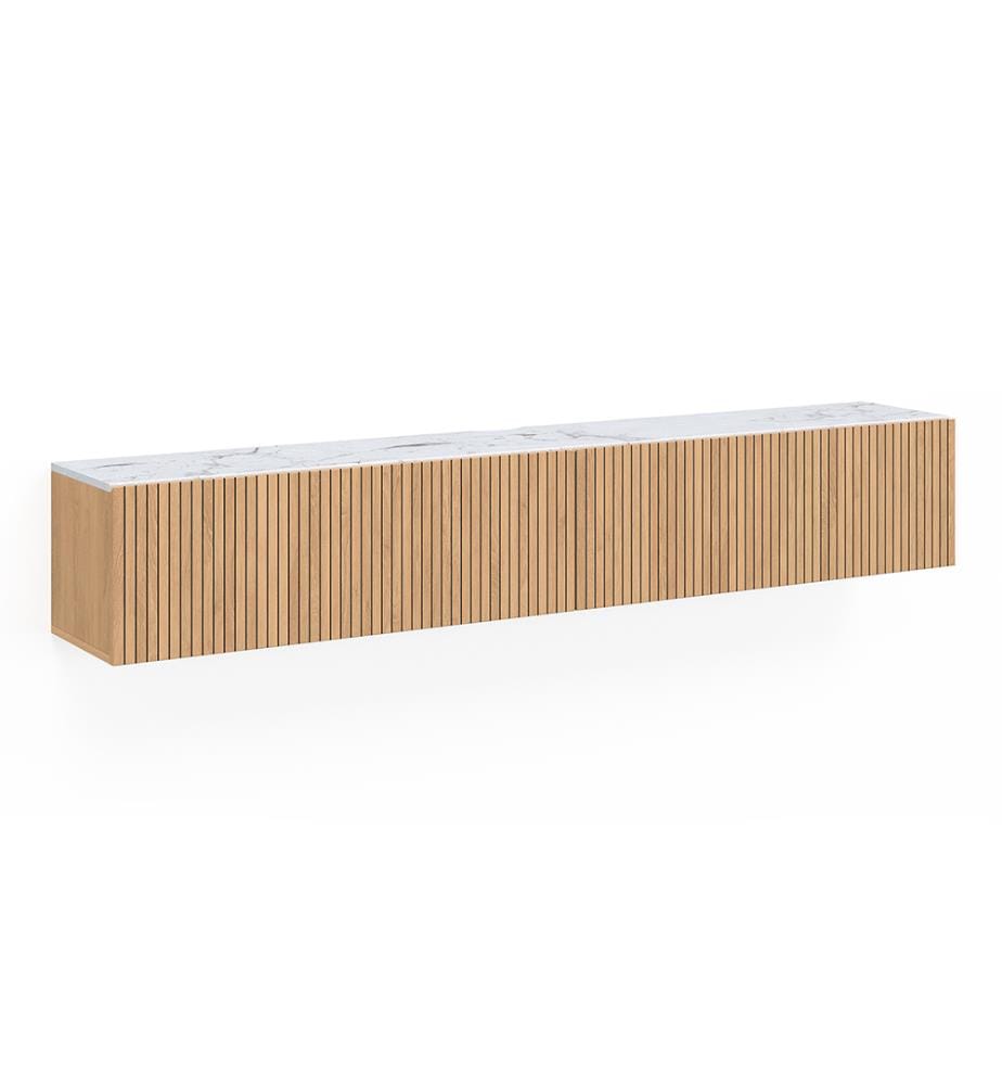 Meuble TV suspendu Marceau L180cm - Brun et effet marbre blanc