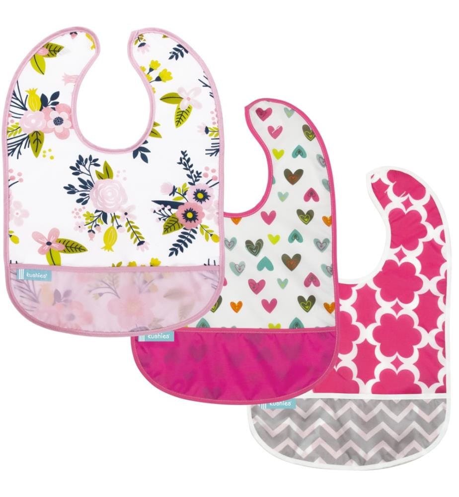 Bavoir sans manches CleanBib 3 pcs., 6-12 mois, fleurs cœur