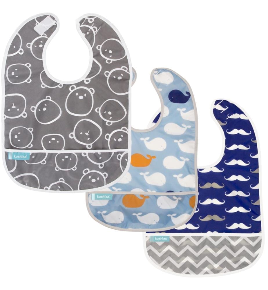 Bavoir sans manches CleanBib 3 pcs., 12m+, ours baleine moustache