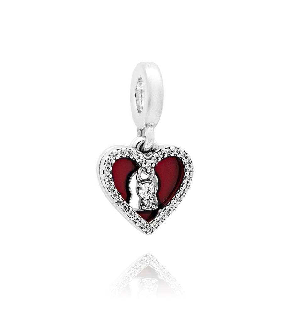 Double Charm Pendant Cur Rouge & Serrure - Argent 925/1000e