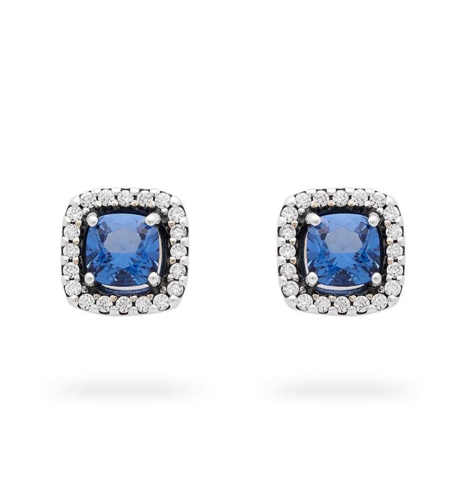 Clous d'Oreilles Halo Bleu Carré Scintillant - Argent 925/1000e