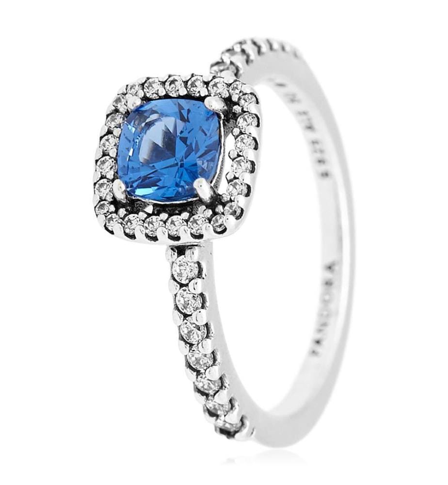 Bague Halo Bleu Carré Scintillant - Argent 925/1000e