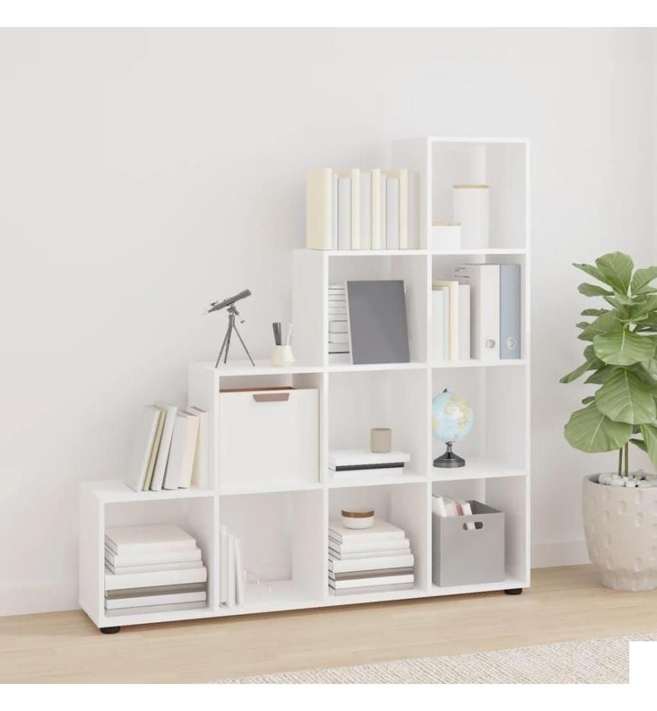 Bibliothèque escalier Blanc brillant 142 cm Bois d'ingénierie