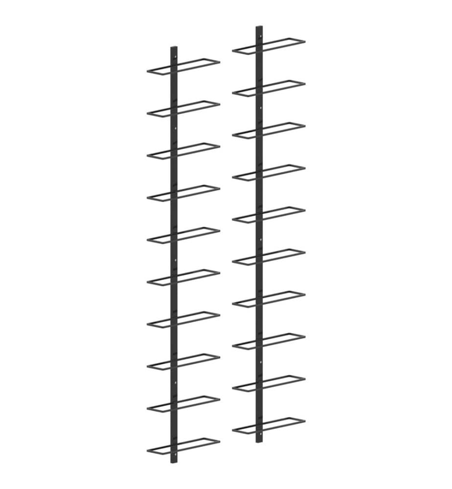 Casiers à bouteilles muraux pour 20 bouteilles 2 pcs Noir Métal