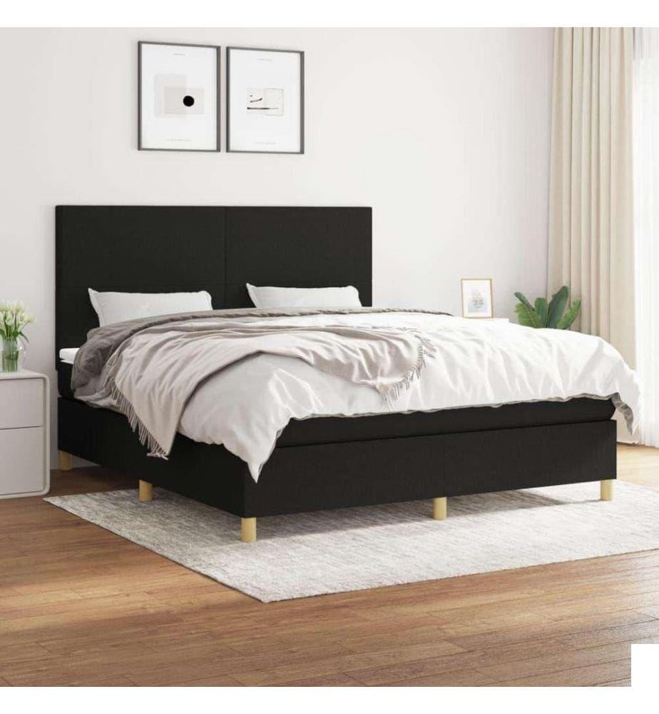 Lit à sommier tapissier avec matelas Noir 160x200 cm Tissu