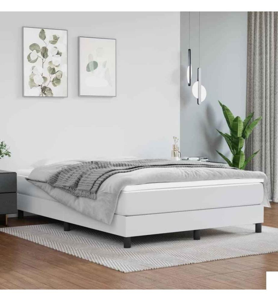 Lit à sommier tapissier avec matelas Blanc 140x200cm Similicuir