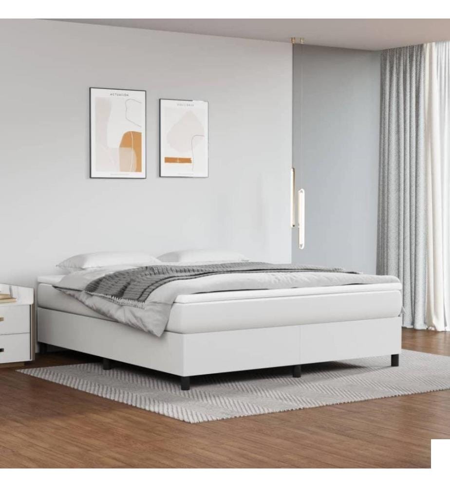 Lit à sommier tapissier avec matelas Blanc 160x200cm Similicuir