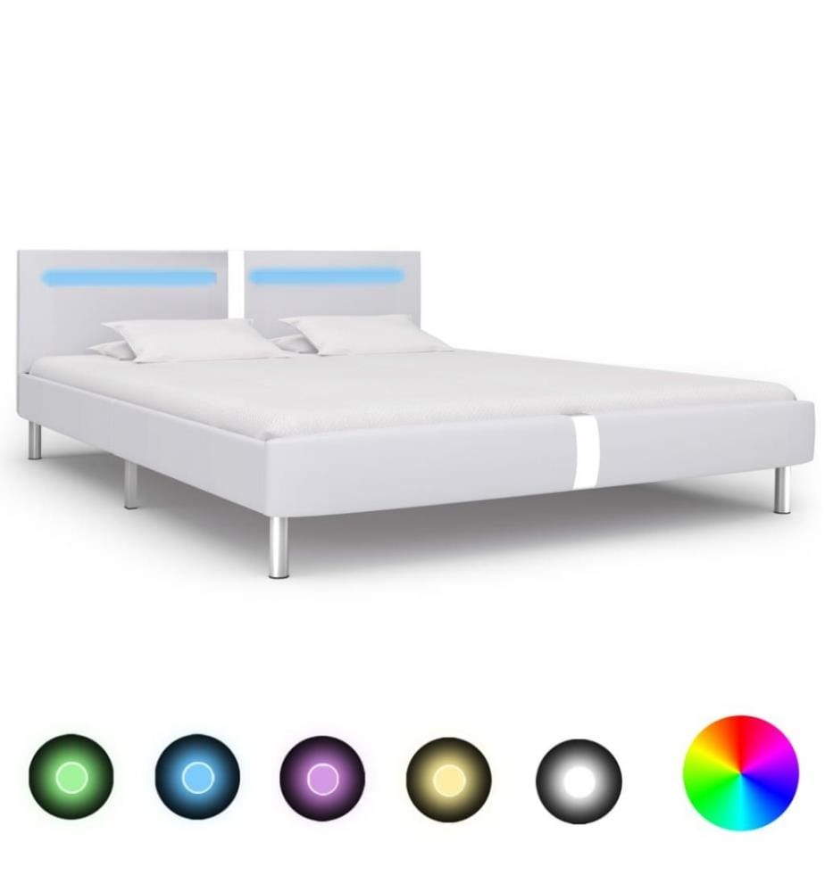 Cadre de lit avec LED Blanc Similicuir 180 x 200 cm