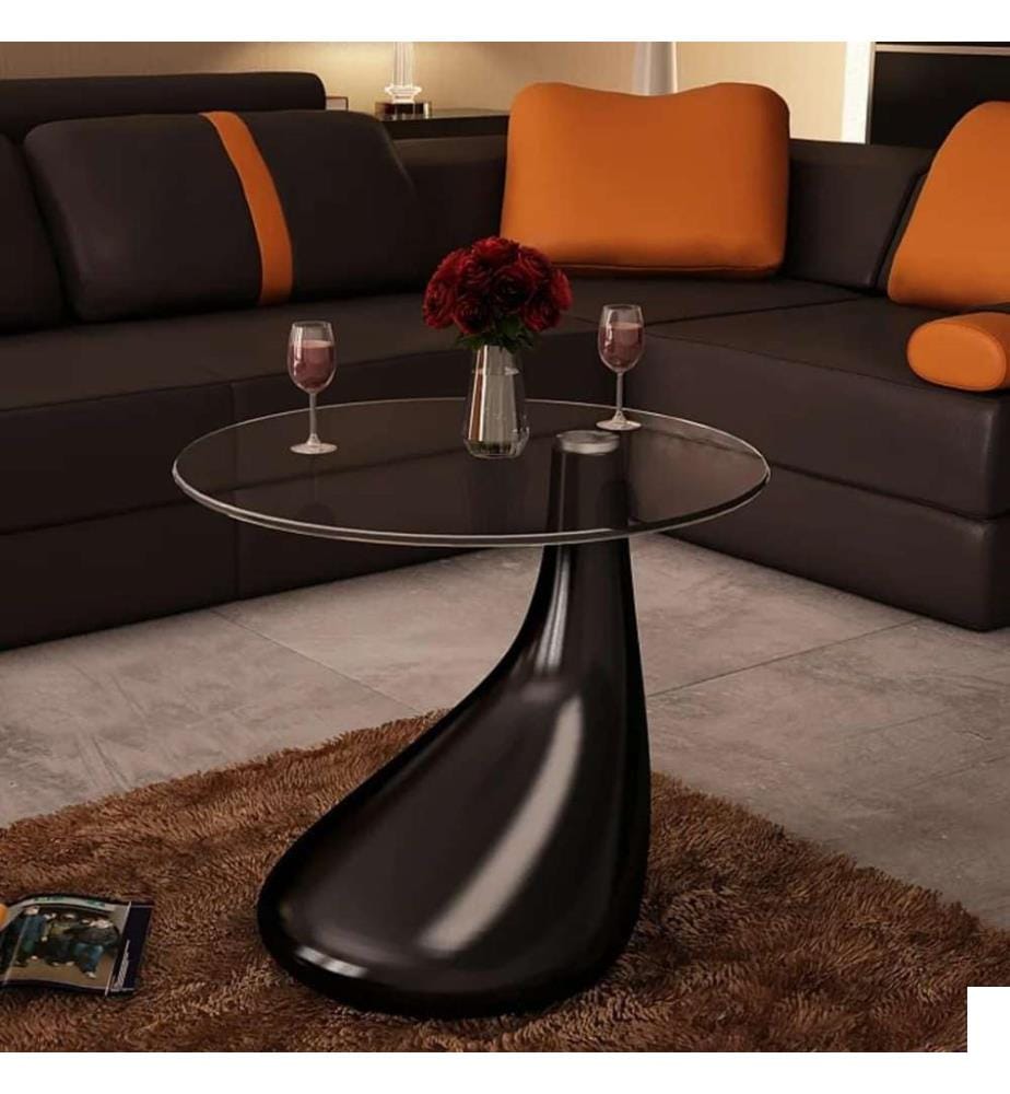 Table basse avec dessus de table en verre rond Noir brillant