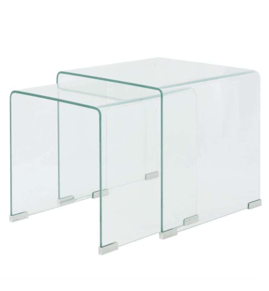 Ensemble de tables gigognes 2 Pièces Verre trempé Transparent