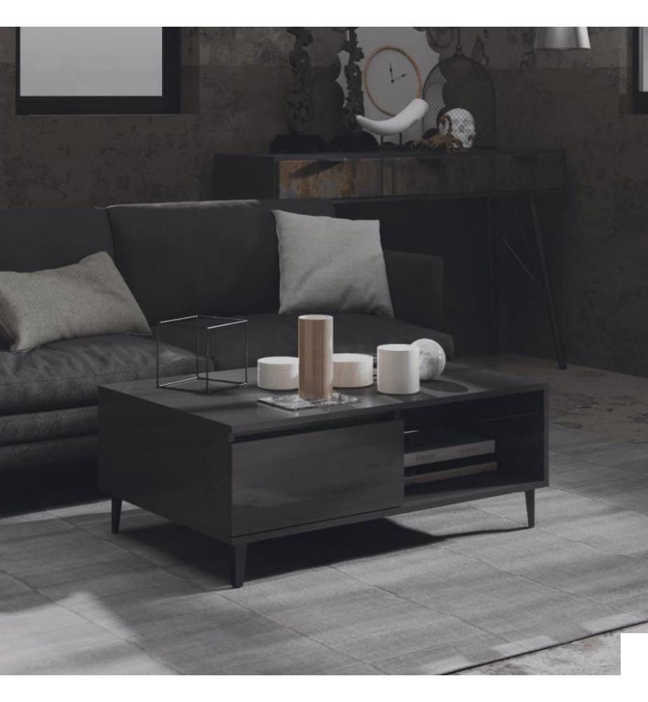 Table basse Gris brillant 90x60x35 cm Aggloméré