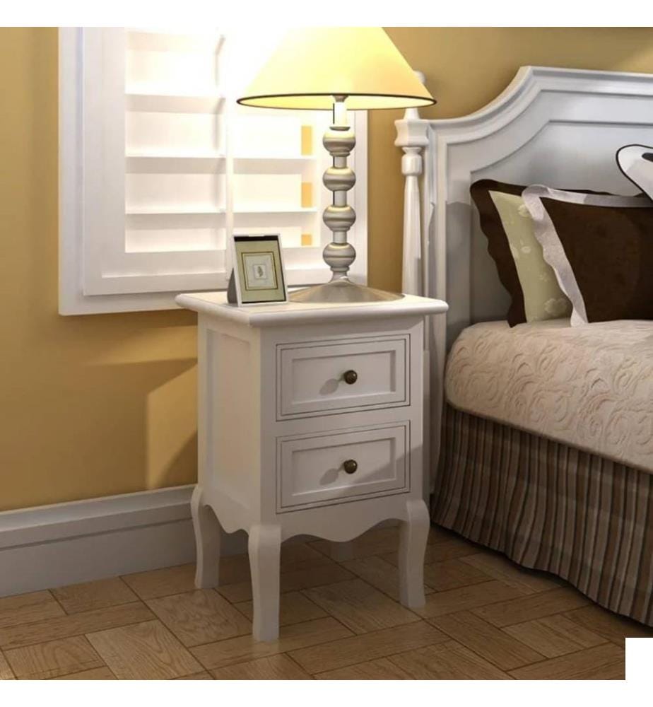 Table de chevet 2 pcs avec 2 tiroirs MDF Blanc