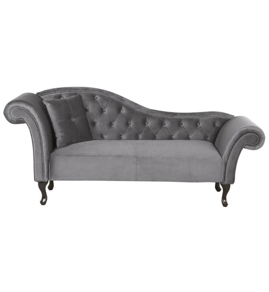 Chaise Longue Droite Glamour En Velours Noir – Style Chesterfield, Accoudoir Droit, Salon élégant
