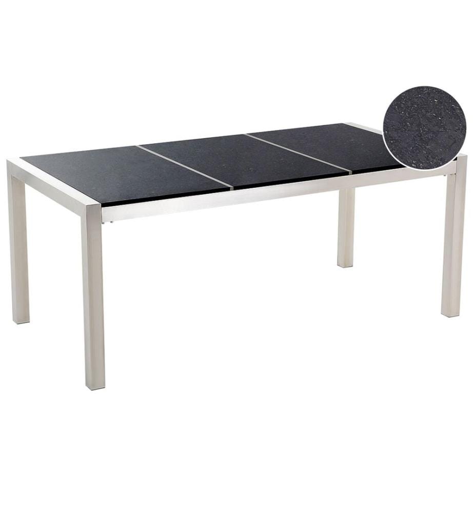 Table de salle à manger de jardin GROSSETO 180 cm 90 cm Poli Granit Noir