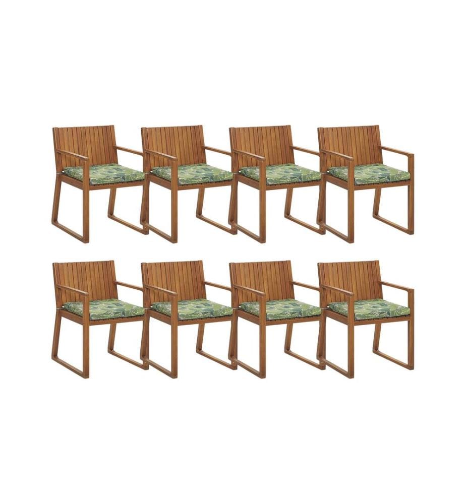 Lot de 8 chaises de jardin avec coussins SASSARI Acacia Vert
