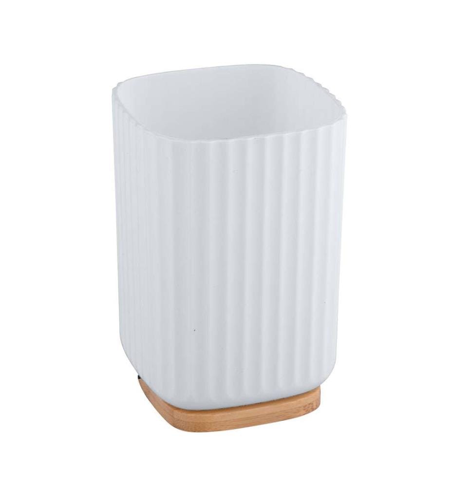 Porte brosse à dents Rotello, blanc, Fond en bambou