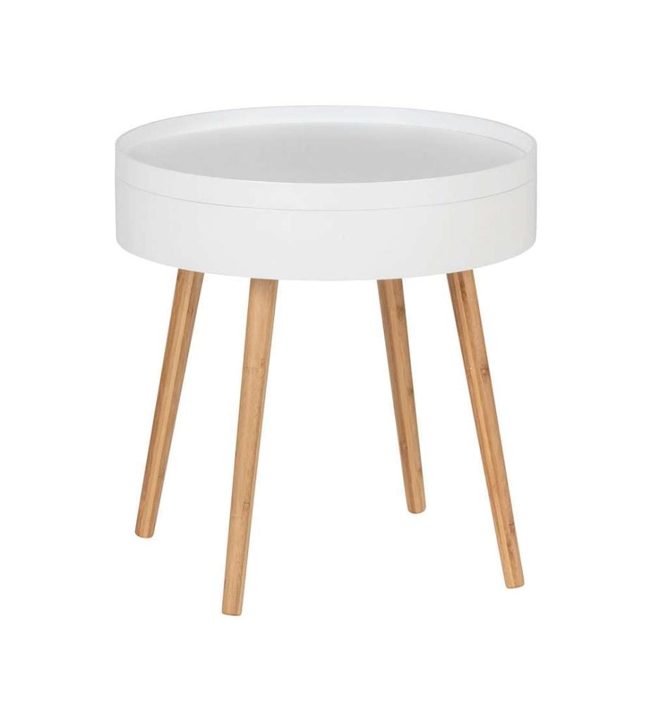 Table d'appoint ronde blanche pied bois