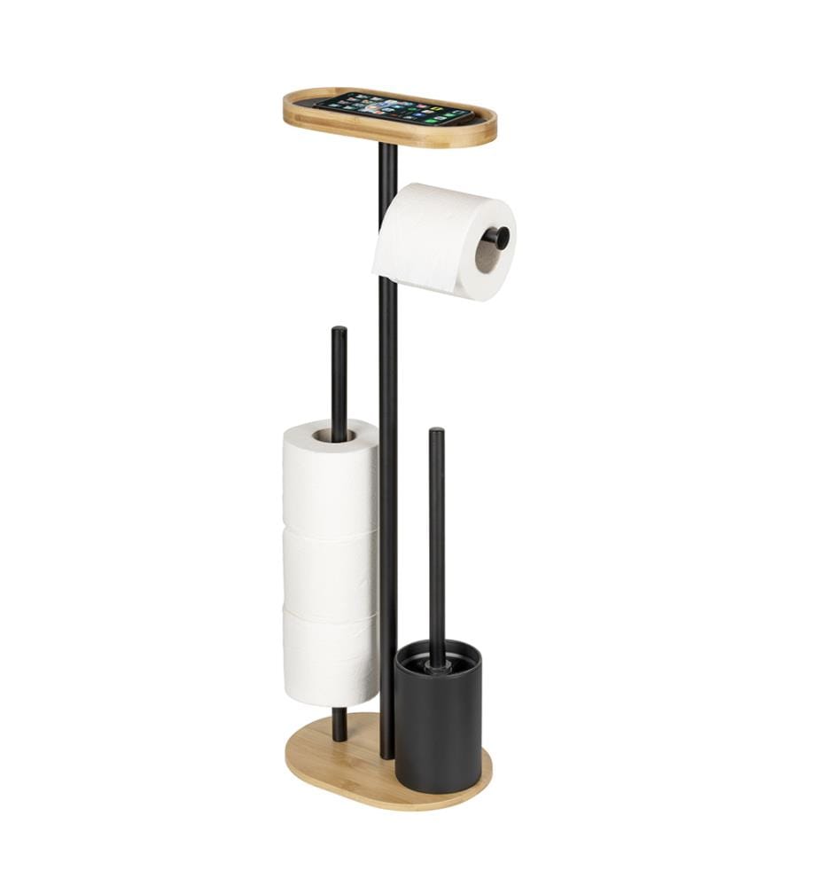 Ensemble WC Mod. Pomarolo, bambou, acier, naturel/noir, 25x70,5x17 cm, avec grande surface de rangement