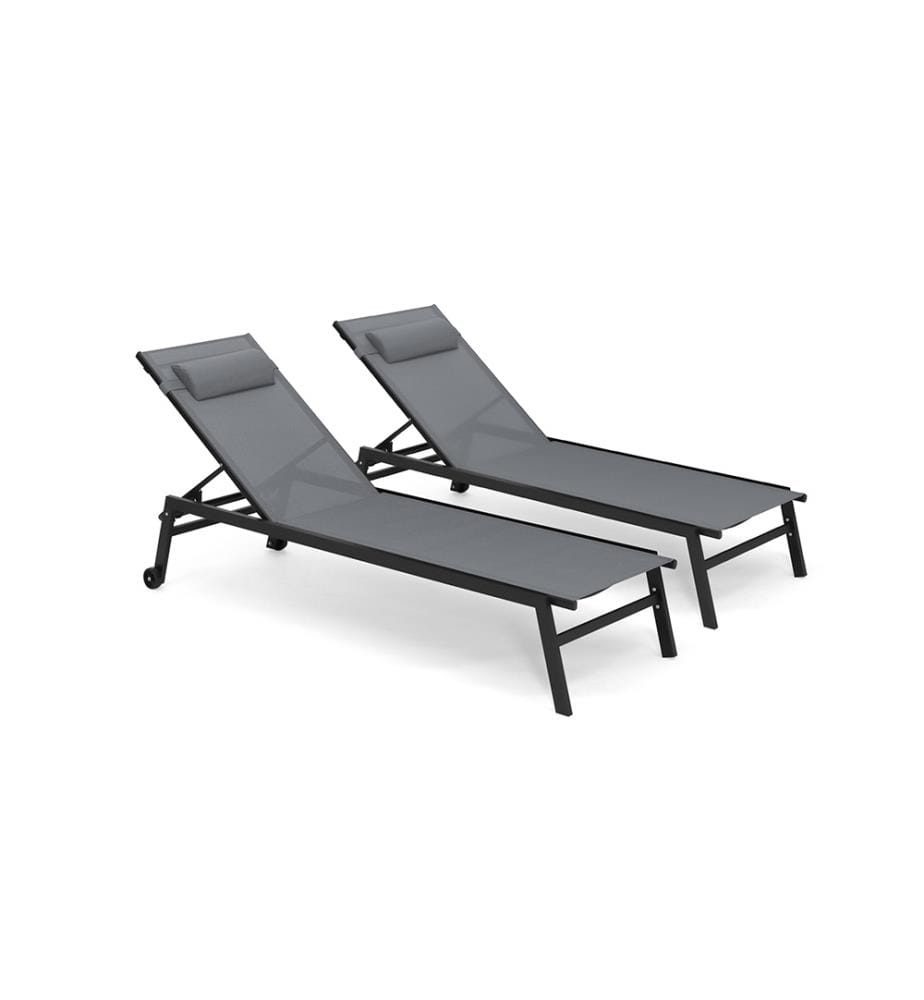 Lot de 2 Transats inclinables Faro 5 positions - Noir et Gris anthracite