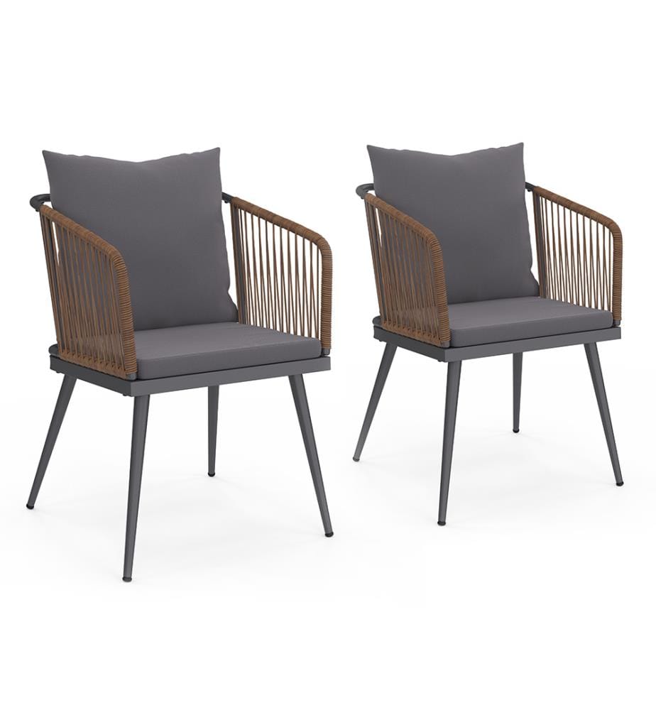Lot de 2 Chaises de jardin Florida en osier avec coussins - Gris anthracite et Rotin
