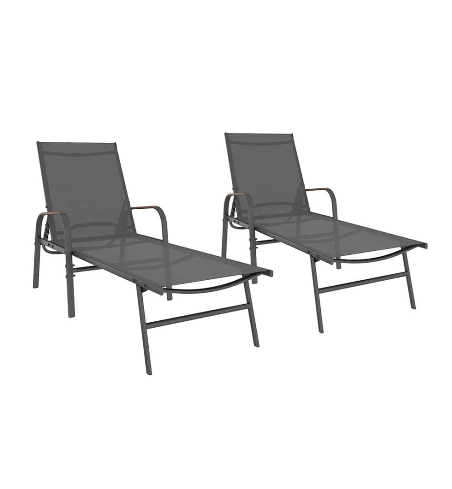 Lot de 2 Transats inclinables Ozéa 5 positions - Gris et Osier